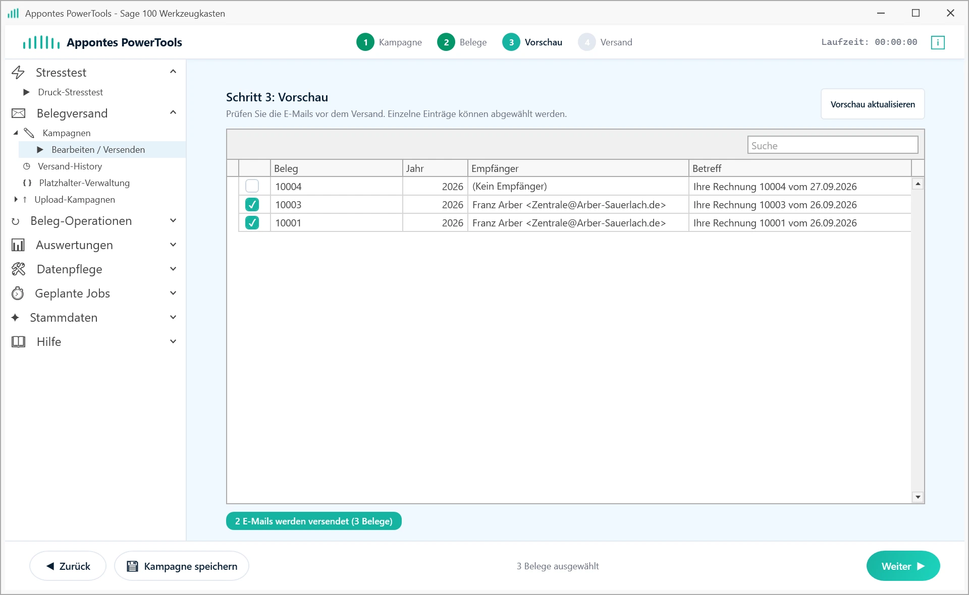 Appontes PowerTools: Belegversand – Vorschau vor dem Versand