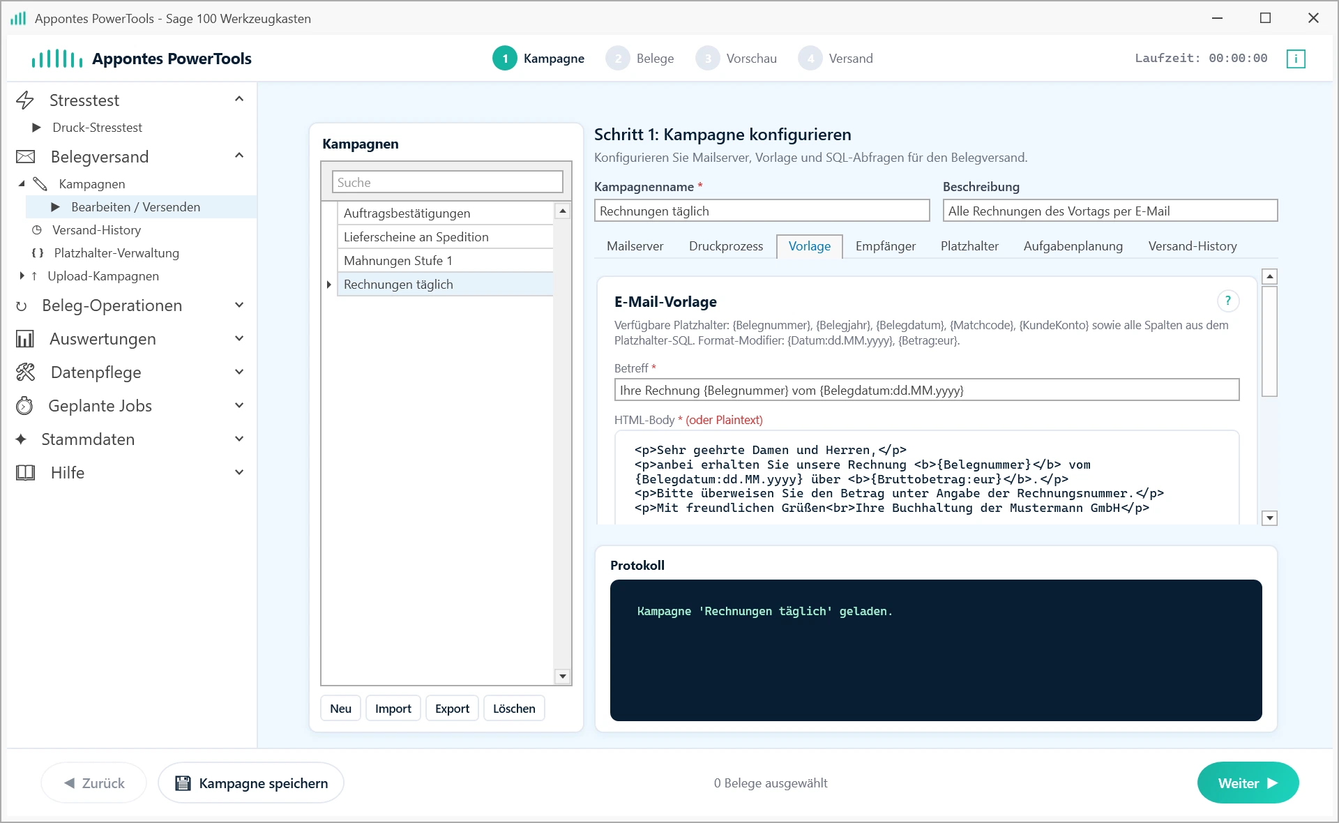 Appontes PowerTools: E-Mail-Vorlage – HTML mit Platzhaltern